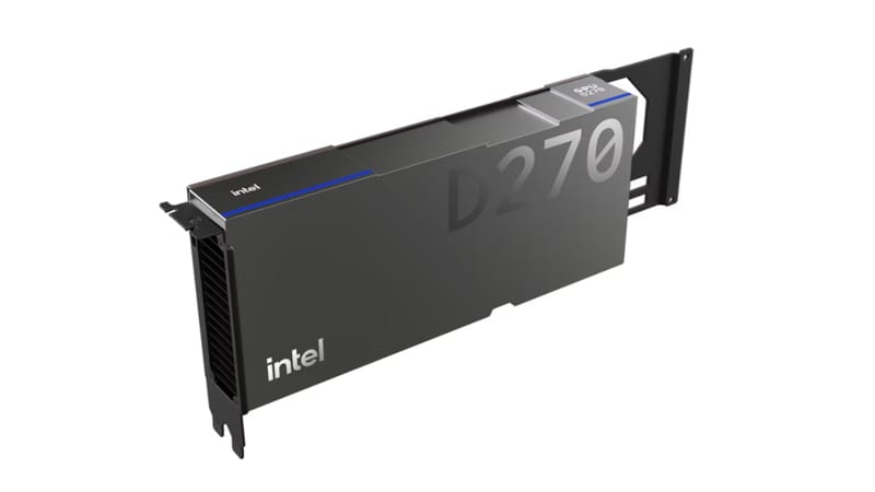 Intel 480GB GPU rendered as a data centre AI accelerator card