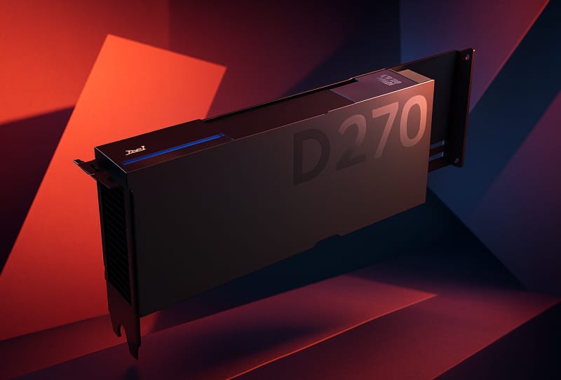 Intel 480GB GPU rendered as a data centre AI accelerator card
