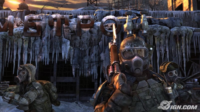 Metro 2033 next-gen update artwork showing a gas-masked survivor in the Moscow tunnels