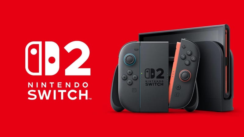 Switch 2 physical games cartridge case held next to a Nintendo Switch 2 console