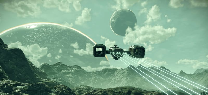 No Man's Sky Heads to iPhone and iPad This Month 3 No Man's Sky iPhone gameplay showing a spaceship flying over a colourful alien planet