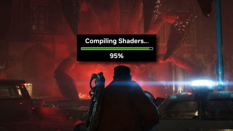 Diagram illustrating the NVIDIA RTX shader stutter fix delivering precompiled shaders through the Xbox App