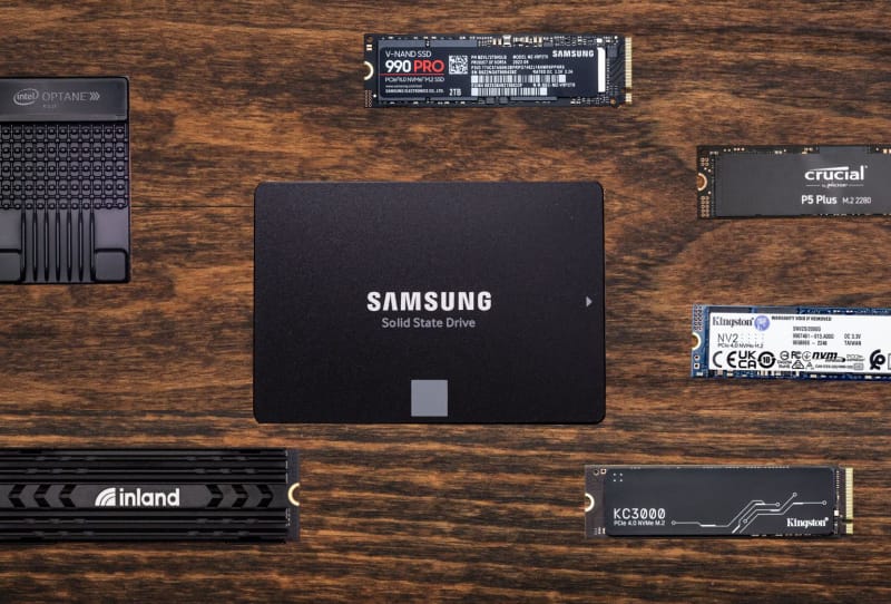 A PCIe Gen 5 NVMe SSD with a metal heatsink installed on a gaming motherboard