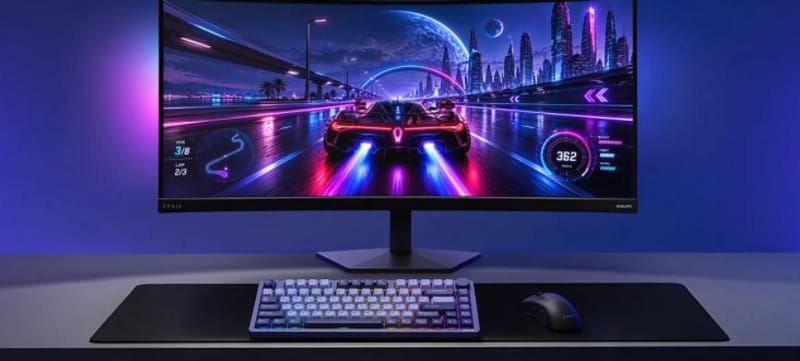Philips Evnia 36M4C5500P curved ultrawide gaming monitor with rear Iconglow lighting