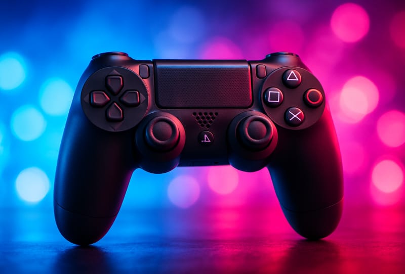 Gamer holding a controller in front of a screen, representing the Power To The Players Act and game ownership rights