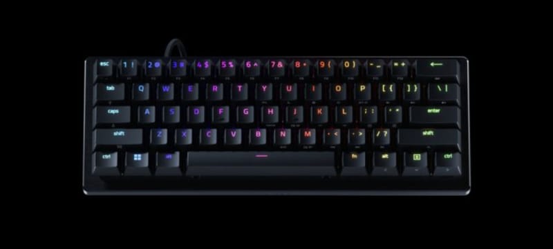 Razer Shrinks Its Flagship Switches Into a 60% Keyboard 1 Razer Huntsman V3 Pro Mini 8KHz compact 60% gaming keyboard on a desk