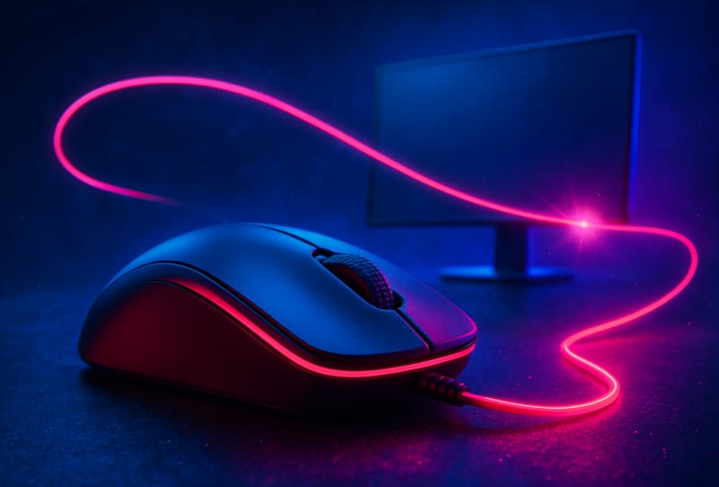 Homepage 2026 33 Gamer using a mouse and keyboard in front of a monitor to reduce input lag while gaming