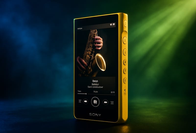 Sony Walkman NW-WM1ZM3 high-resolution digital audio player shown with its touchscreen display