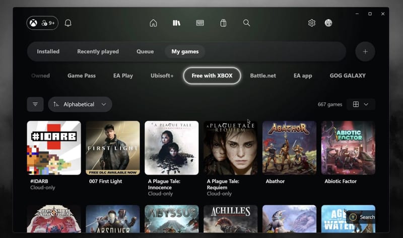 Microsoft Tests Faster Xbox PC App Codenamed Garrison 1 Xbox PC app Garrison redesign shown on a Windows laptop screen